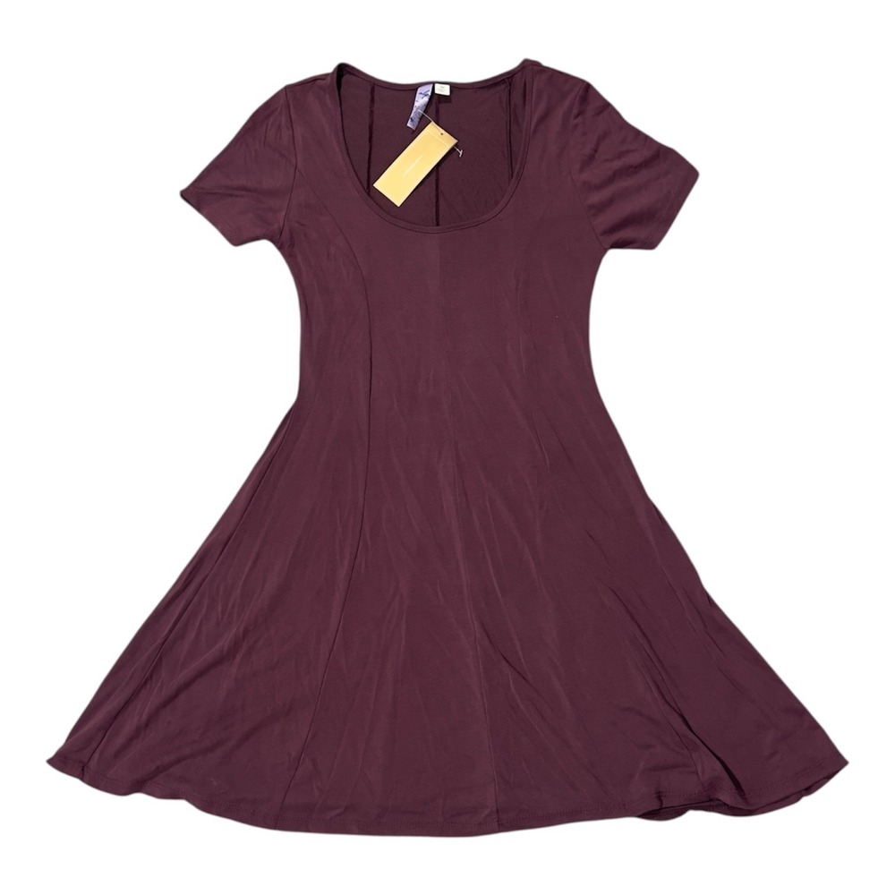 Alya Francesca Womens Burgundy Scoop Neck Fit and Flare Modal Blend Dress Medium